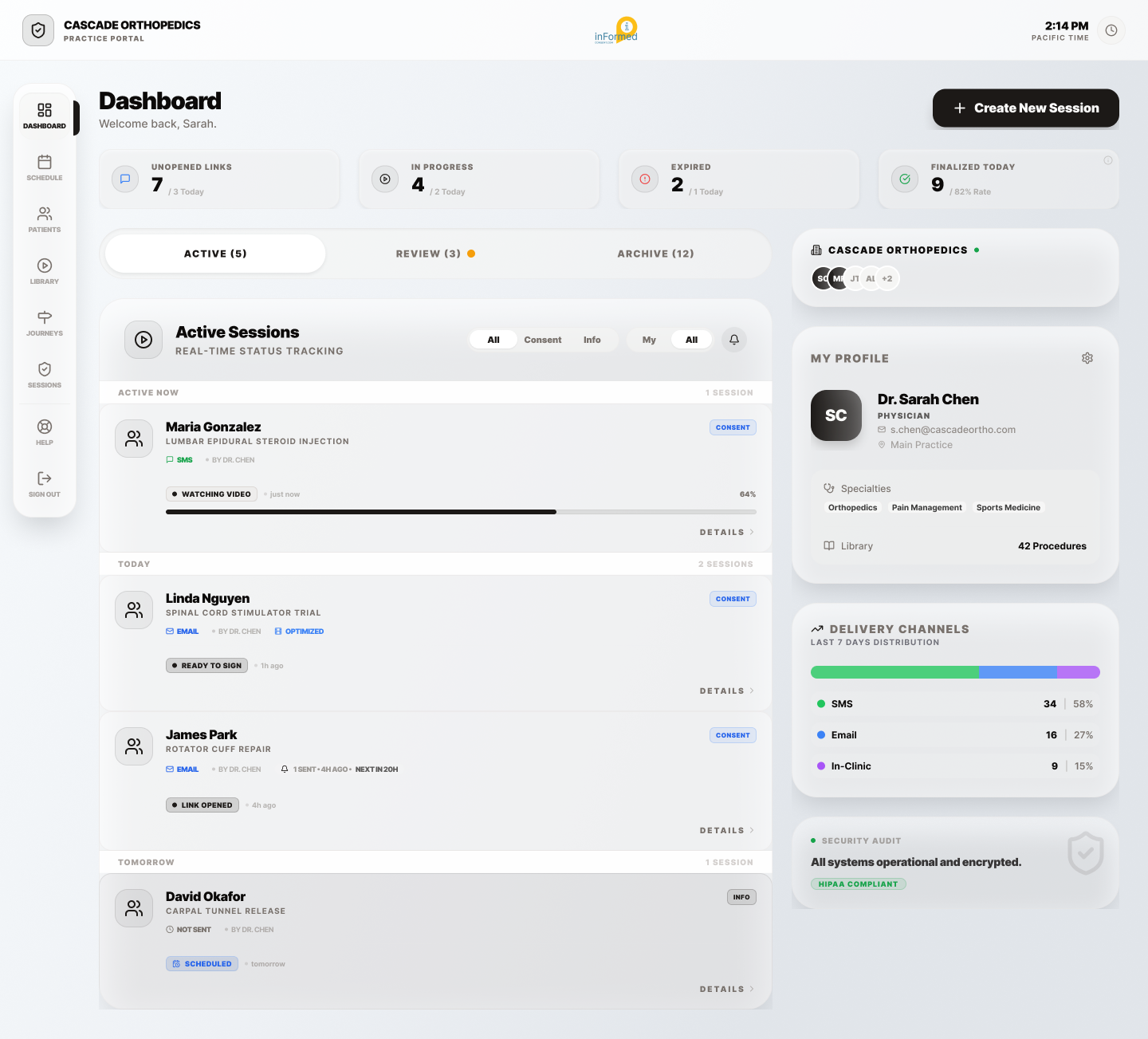 The practice portal — live session dashboard